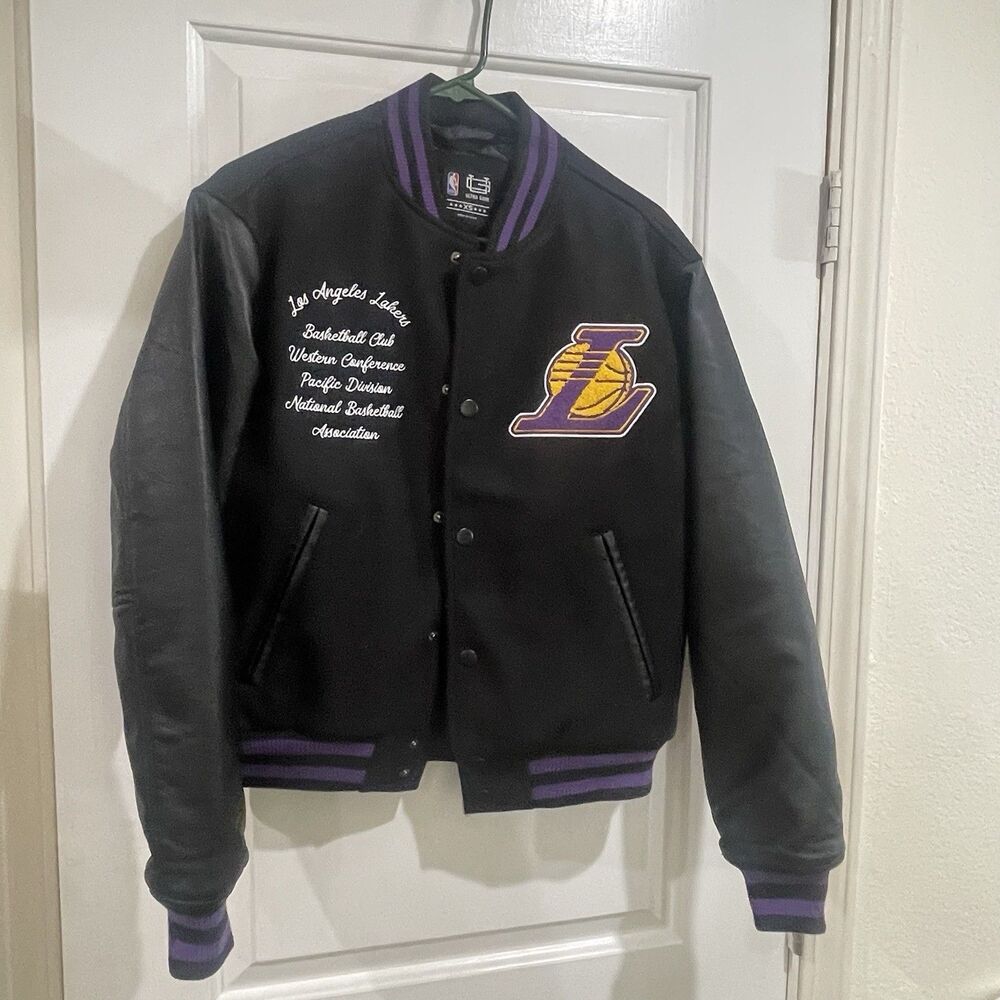 Los Angeles Lakers Varsity Jacket Black Wool & Leather NBA Official Unisex Xs.